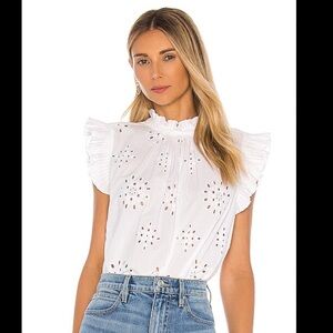 1 State White Eyelet Ruffle Sleeve Top size M